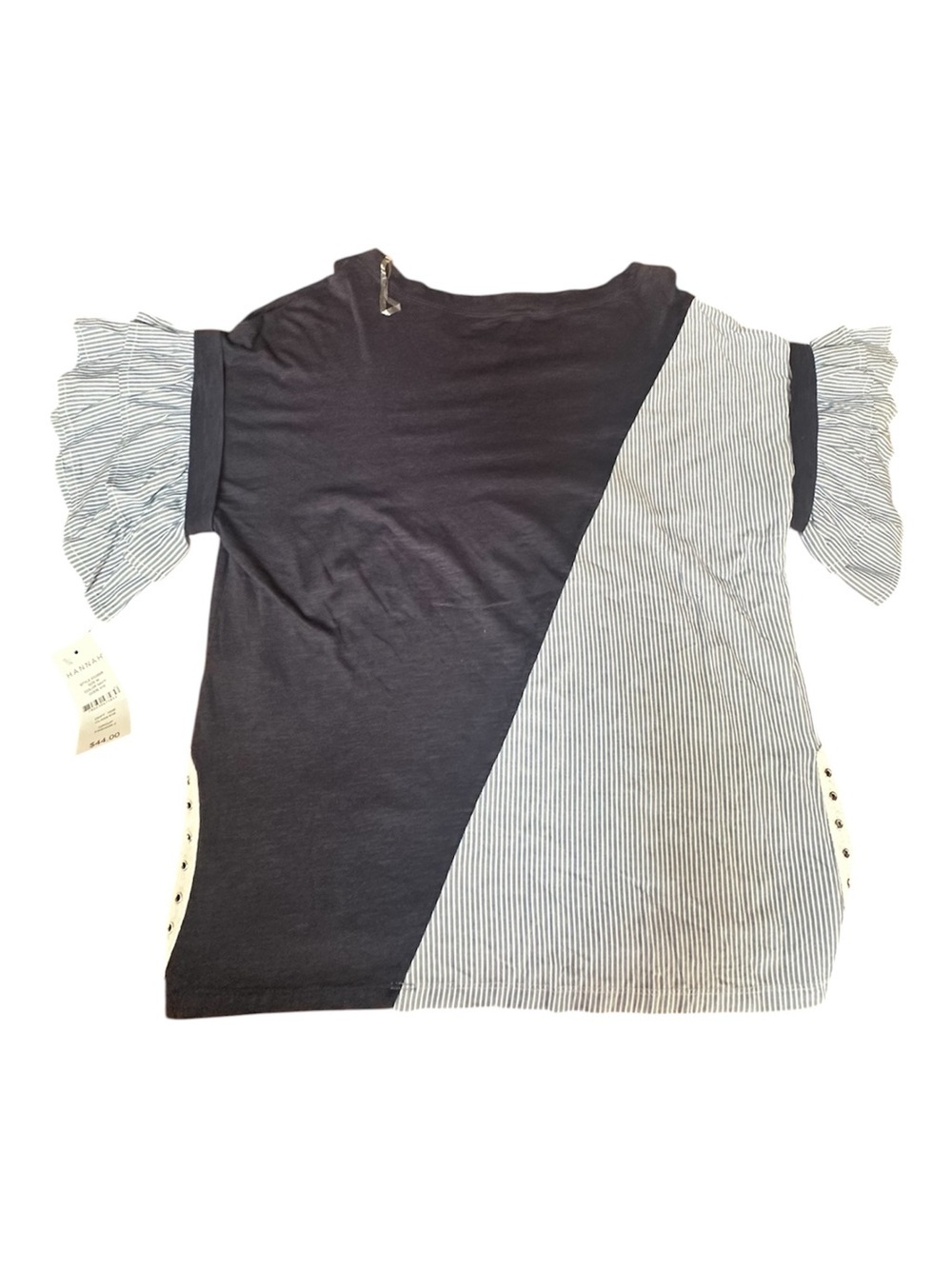 Hannah Navy and Light Blue Striped Mixed-Media Top